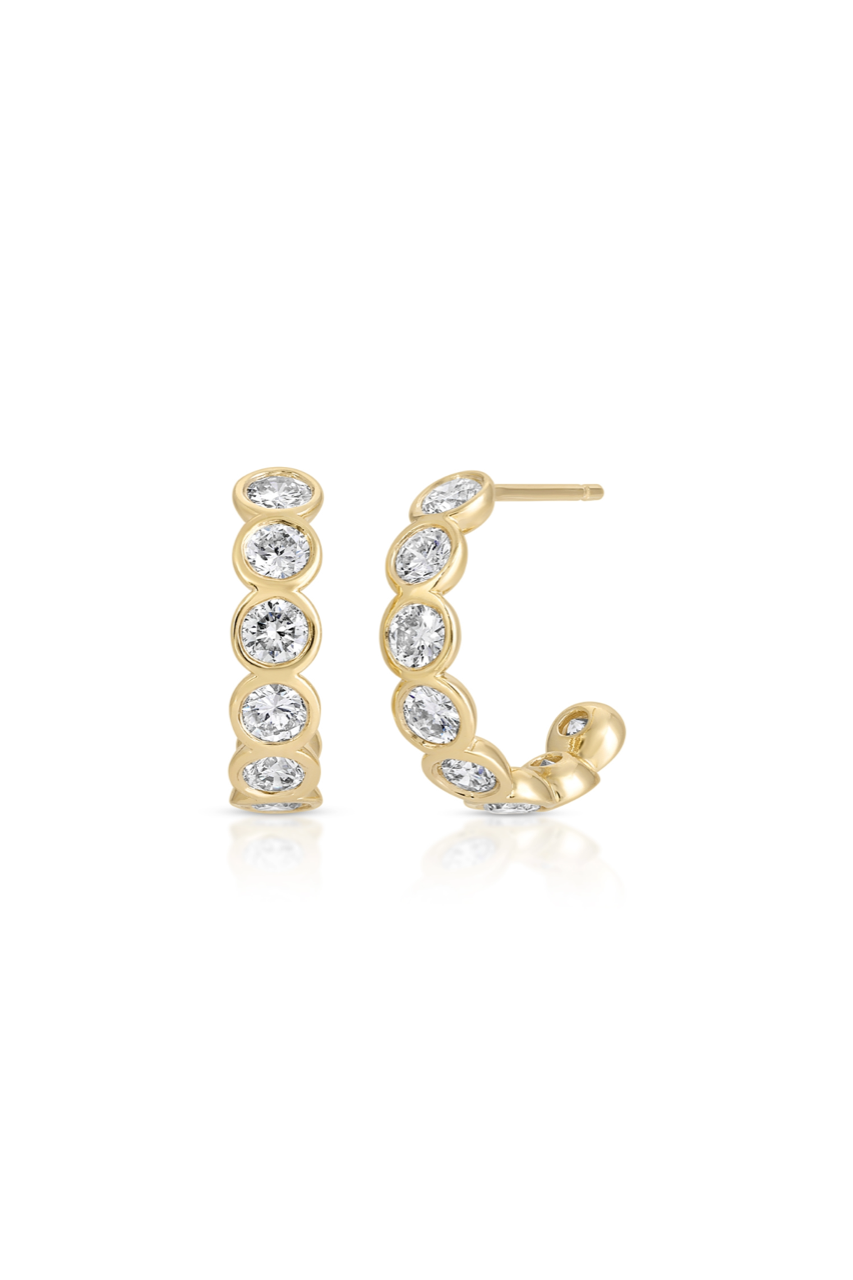 14K Yellow Gold Diamond Bezel Hoops