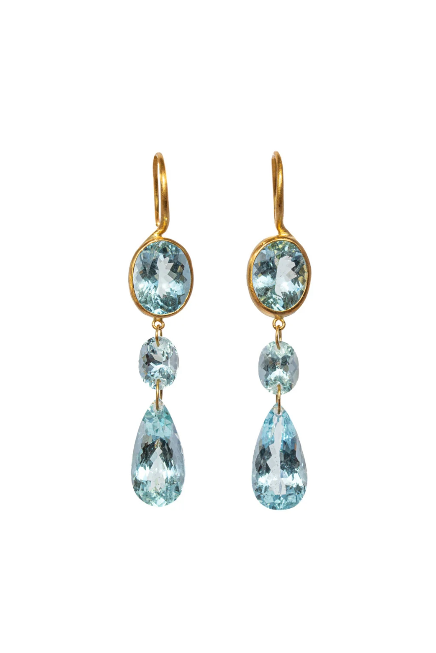 20K Yellow Gold Aquamarine and Beryl Elizabeth T Earrings