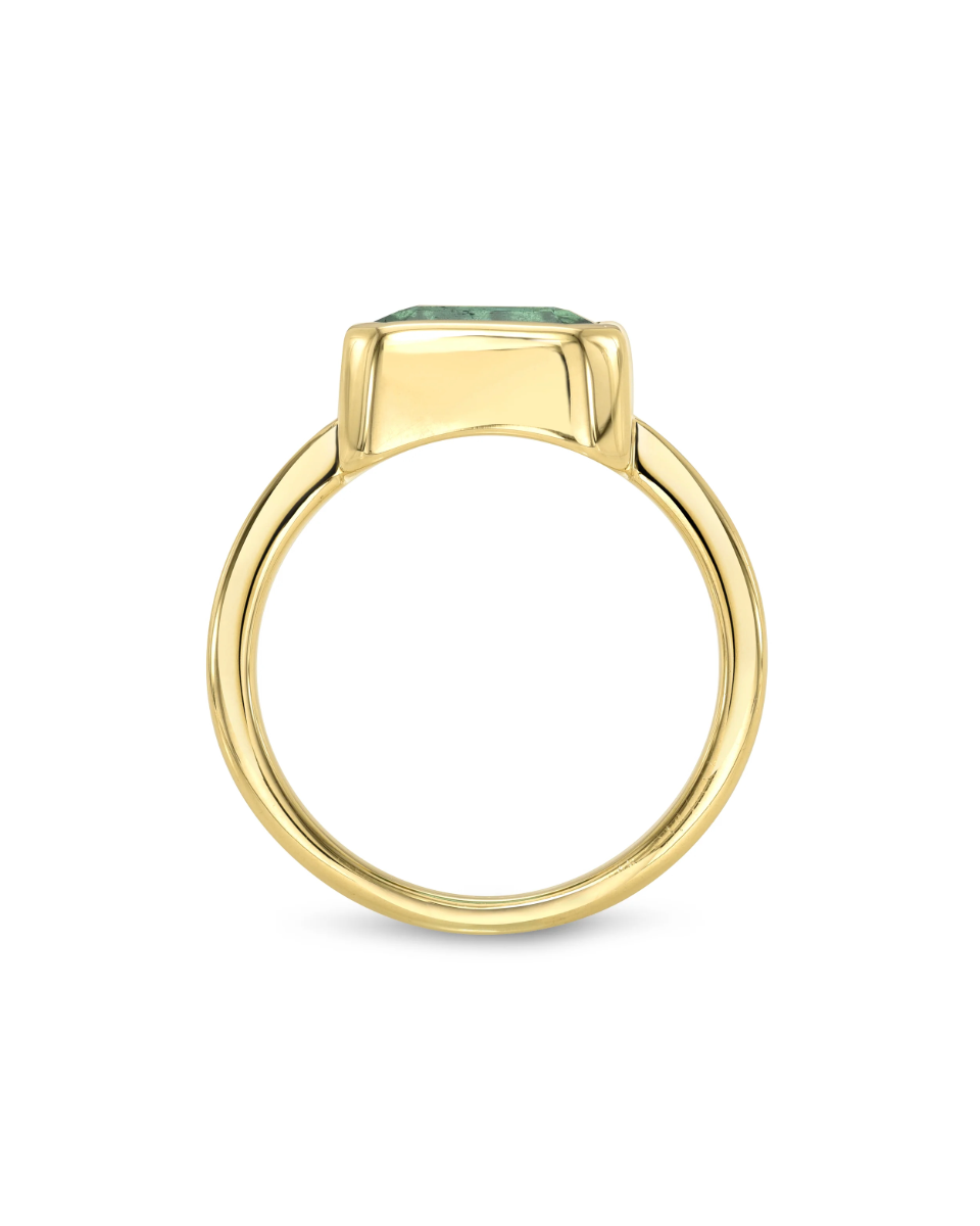 18K Emerald Bezel Set Ring