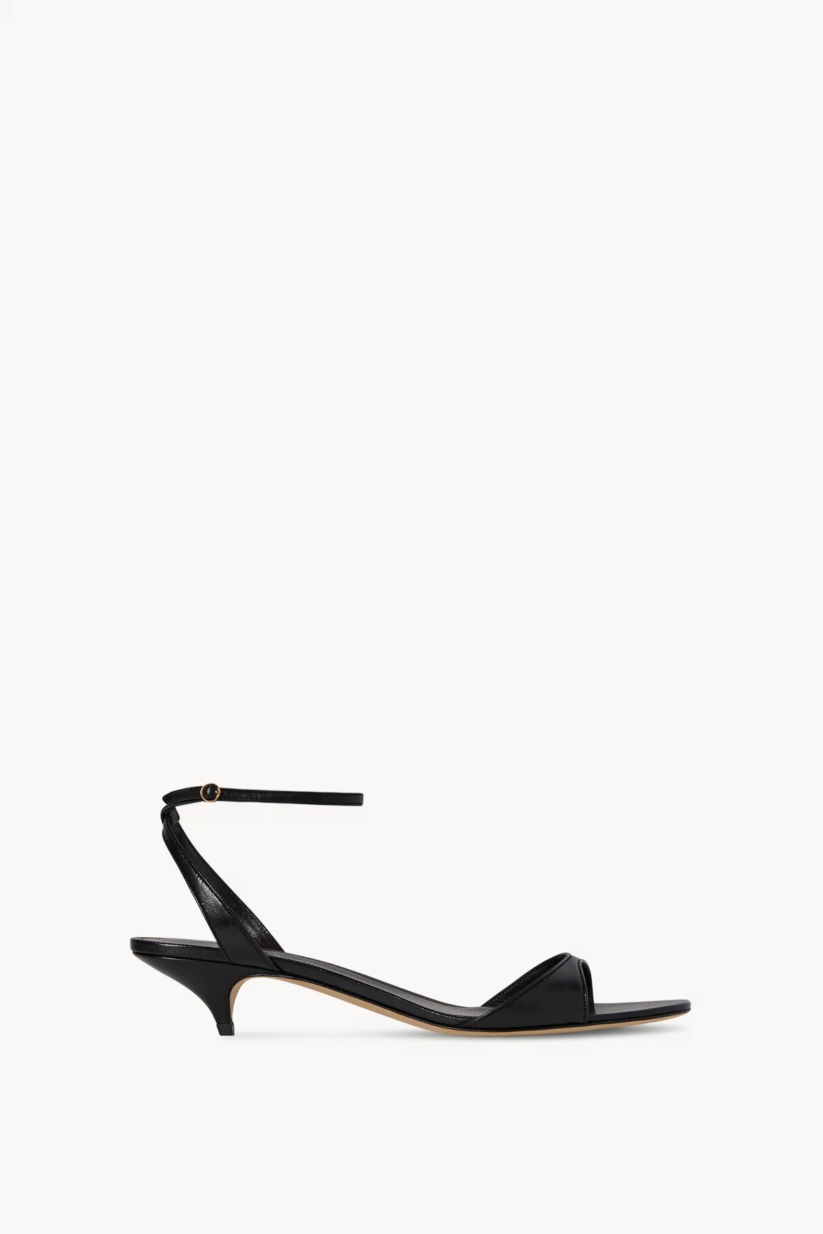 Vika Ankle Strap Kitten Heel in Leather - Black