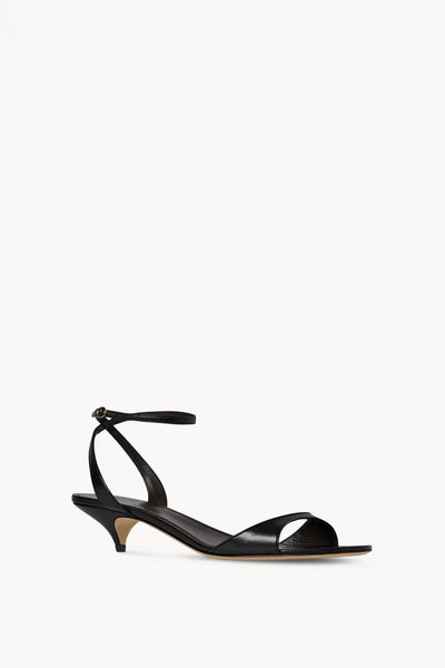 Vika Ankle Strap Kitten Heel in Leather - Black