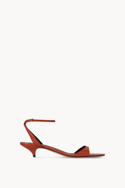 Vika Ankle Strap Kitten Heel in Leather - Orange Red