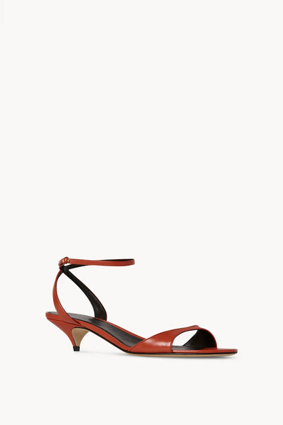 Vika Ankle Strap Kitten Heel in Leather - Orange Red