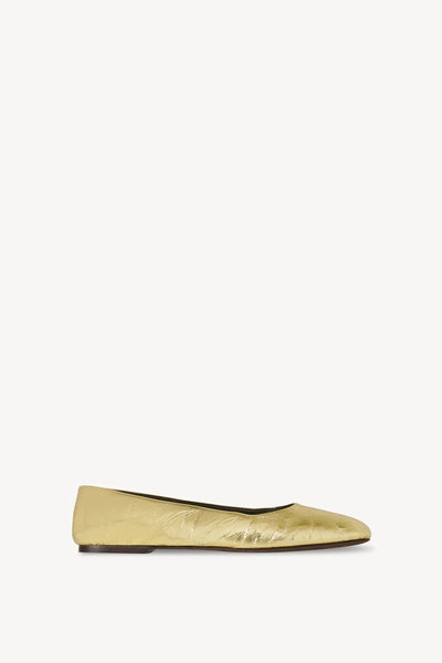 Square Ballet Flat in Leather - Gold