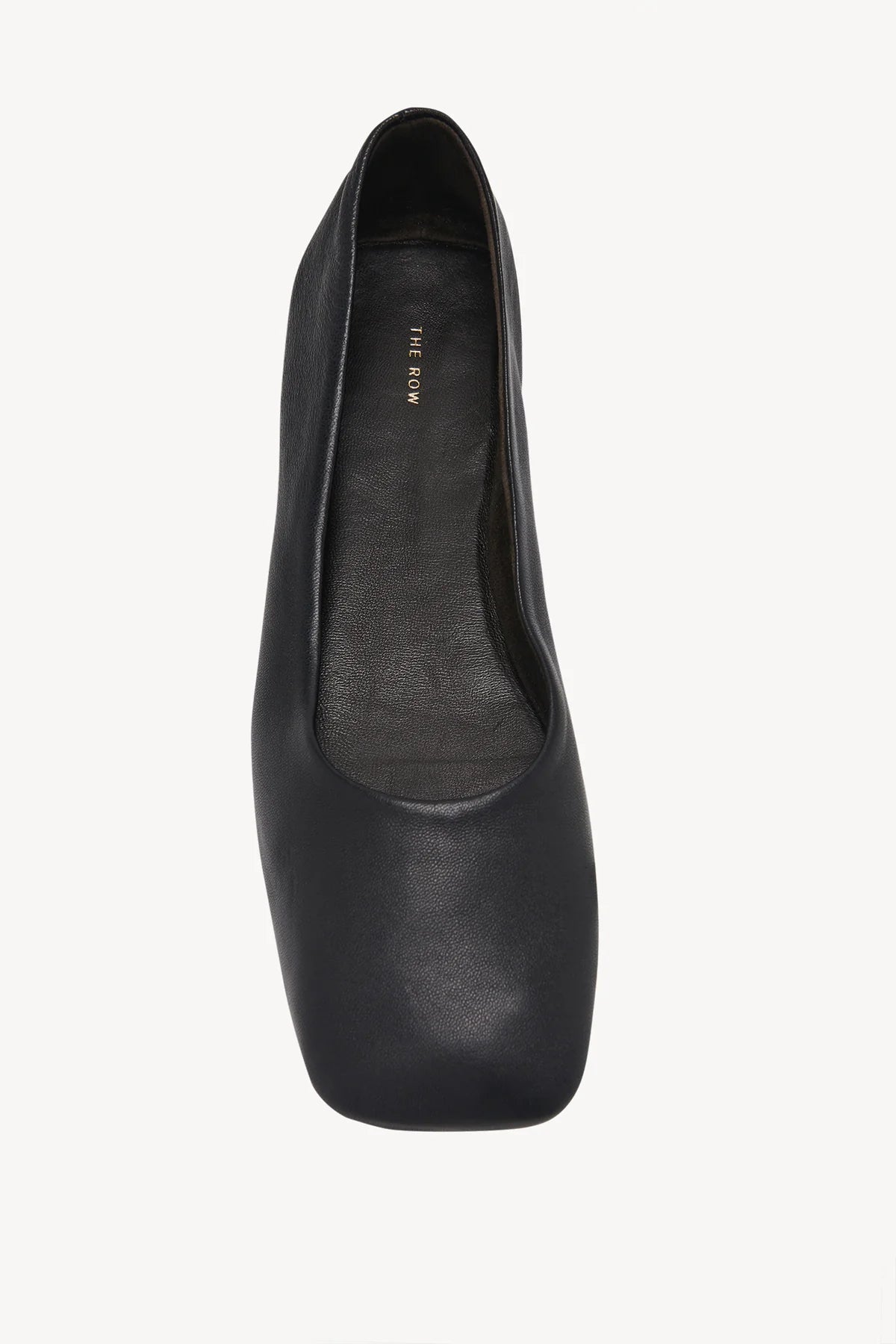 Square Ballet Flat in Leather - Black