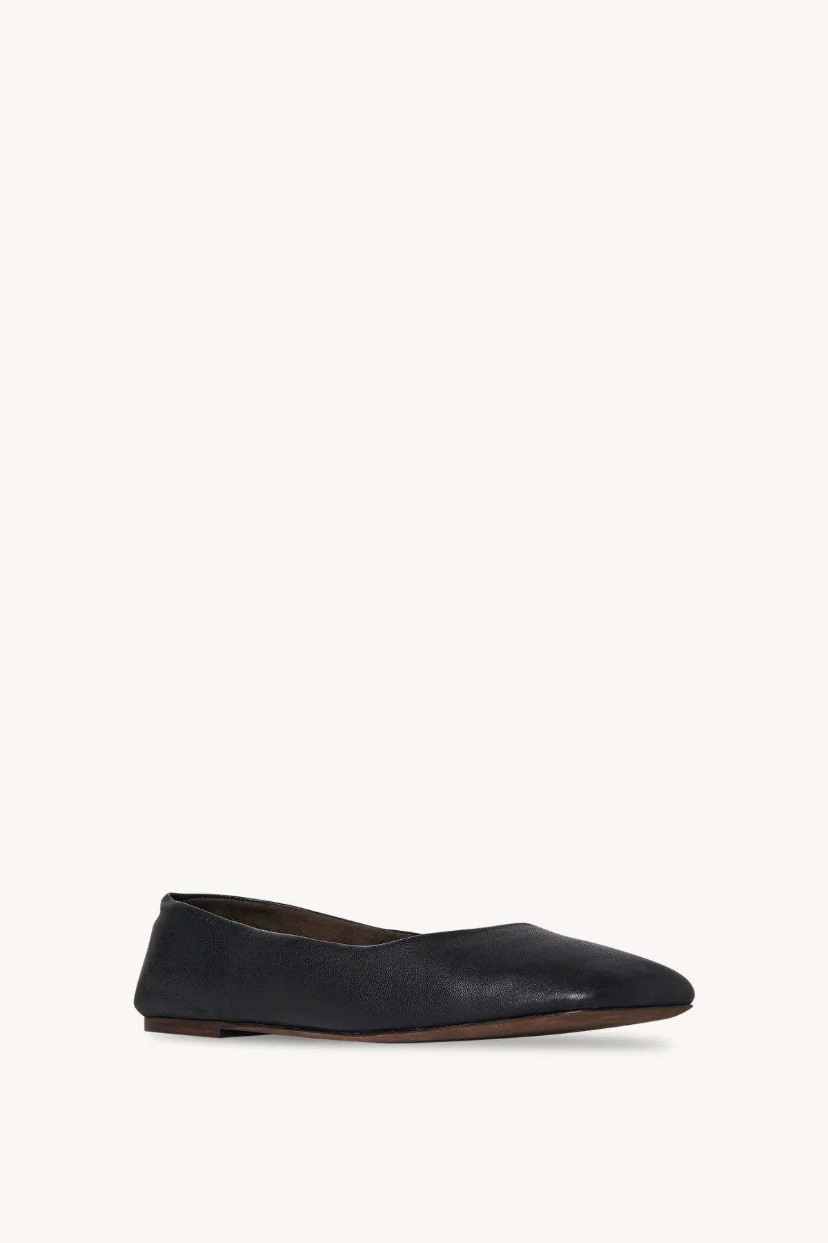 Square Ballet Flat in Leather - Black