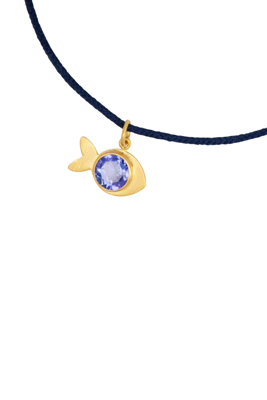 22K Yellow Gold Tanzanite Dory the Fish Charm Bracelet