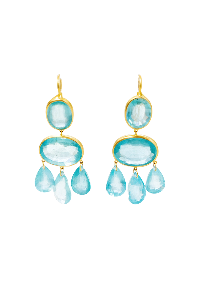 22K Yellow Gold Milky Aquamarine Gabrielle D'Estree Earrings