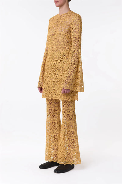 Phoenix Flare Cropped Pant in Gold Silk Macrame Lace