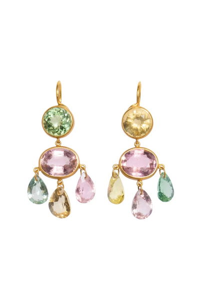 22K Yellow Gold Pastel Tourmaline and Morganite Gabrielle D'Estree Earrings