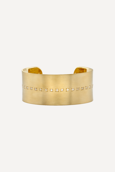 18K Yellow Gold 25mm Cuff set with 2mm Round Rose Cut Diamonds