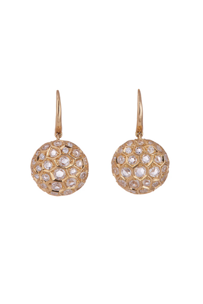 18K Yellow Gold Diamond Honeycomb Small Drop Earrings