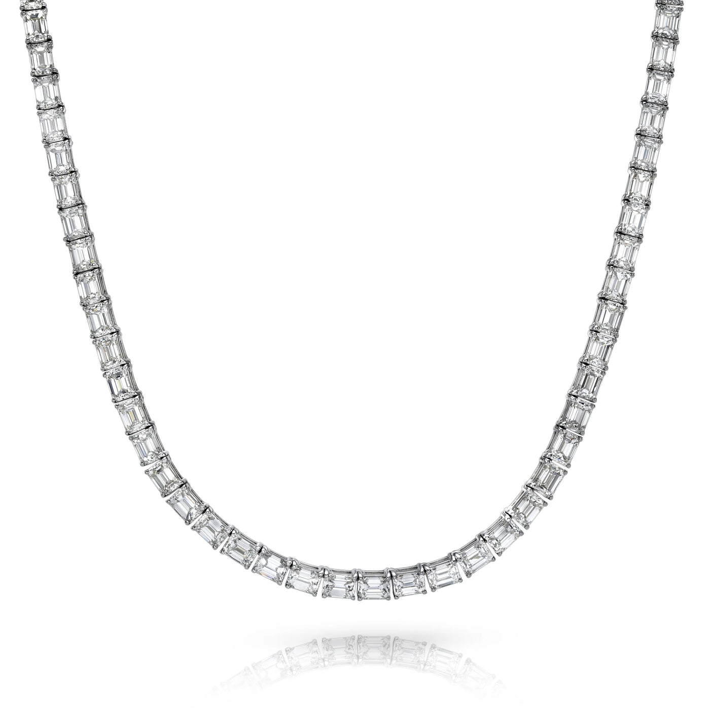 18K White Gold 16" East-West Emerald Tennis Necklace