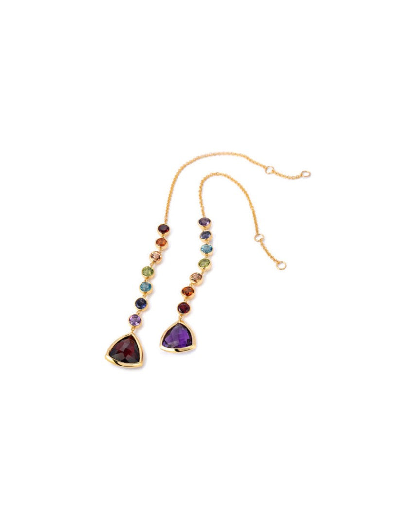 18K Yellow Gold Kite Multicolored Gem Ear Chains