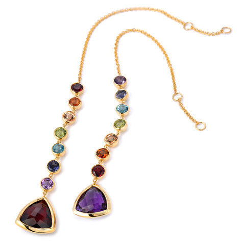 18K Yellow Gold Kite Multicolored Gem Ear Chains