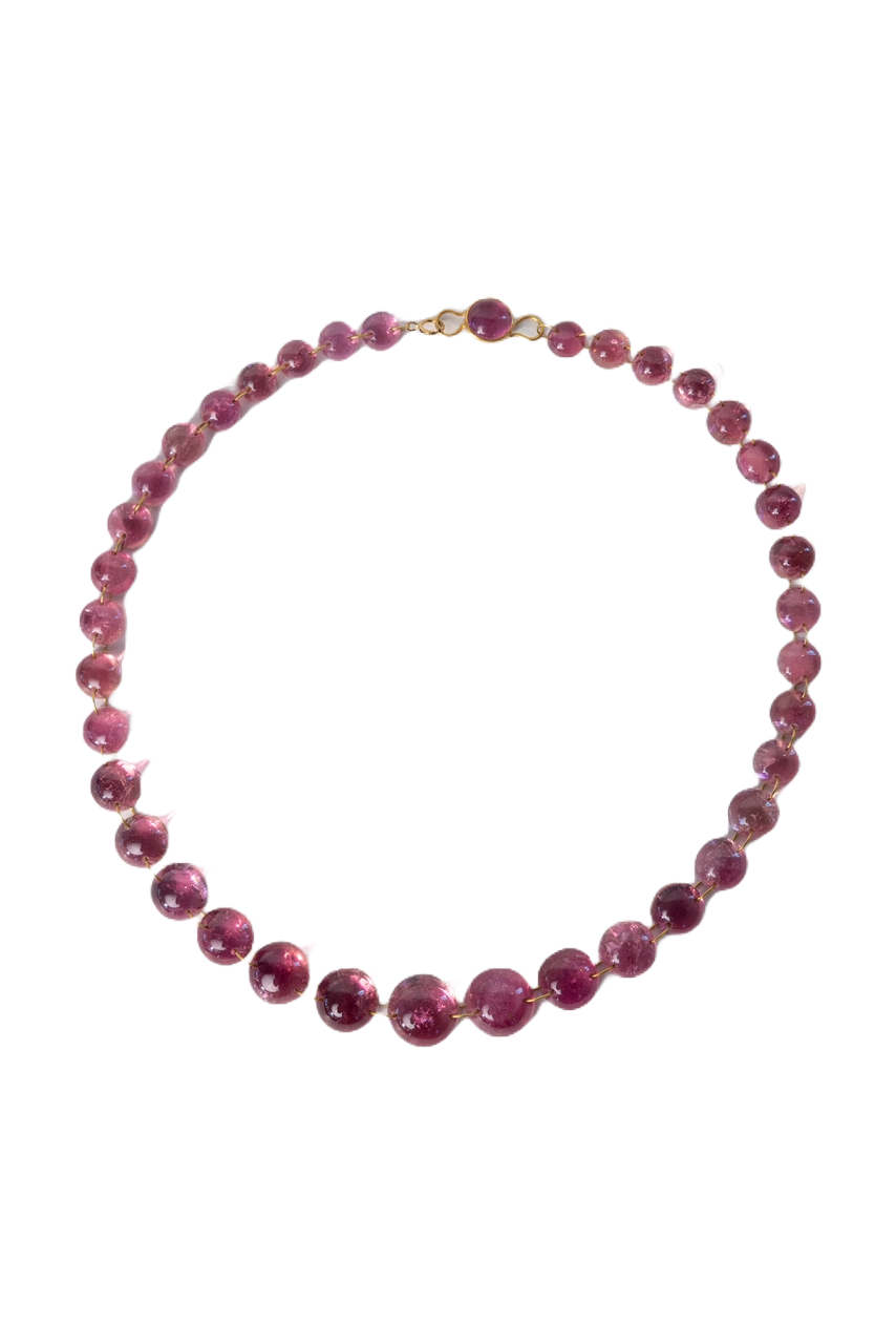 20K Yellow Gold Pink Tourmaline Mixed Link Ladylike Necklace