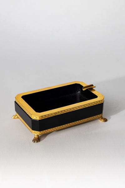 19th century glass and gilt bronze lion paw ashtray