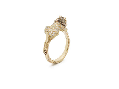 18K Yellow Gold Lion Stackable Ring Embellished With White Diamonds