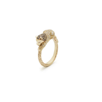 18K Yellow Gold Lion Stackable Ring Embellished With White Diamonds