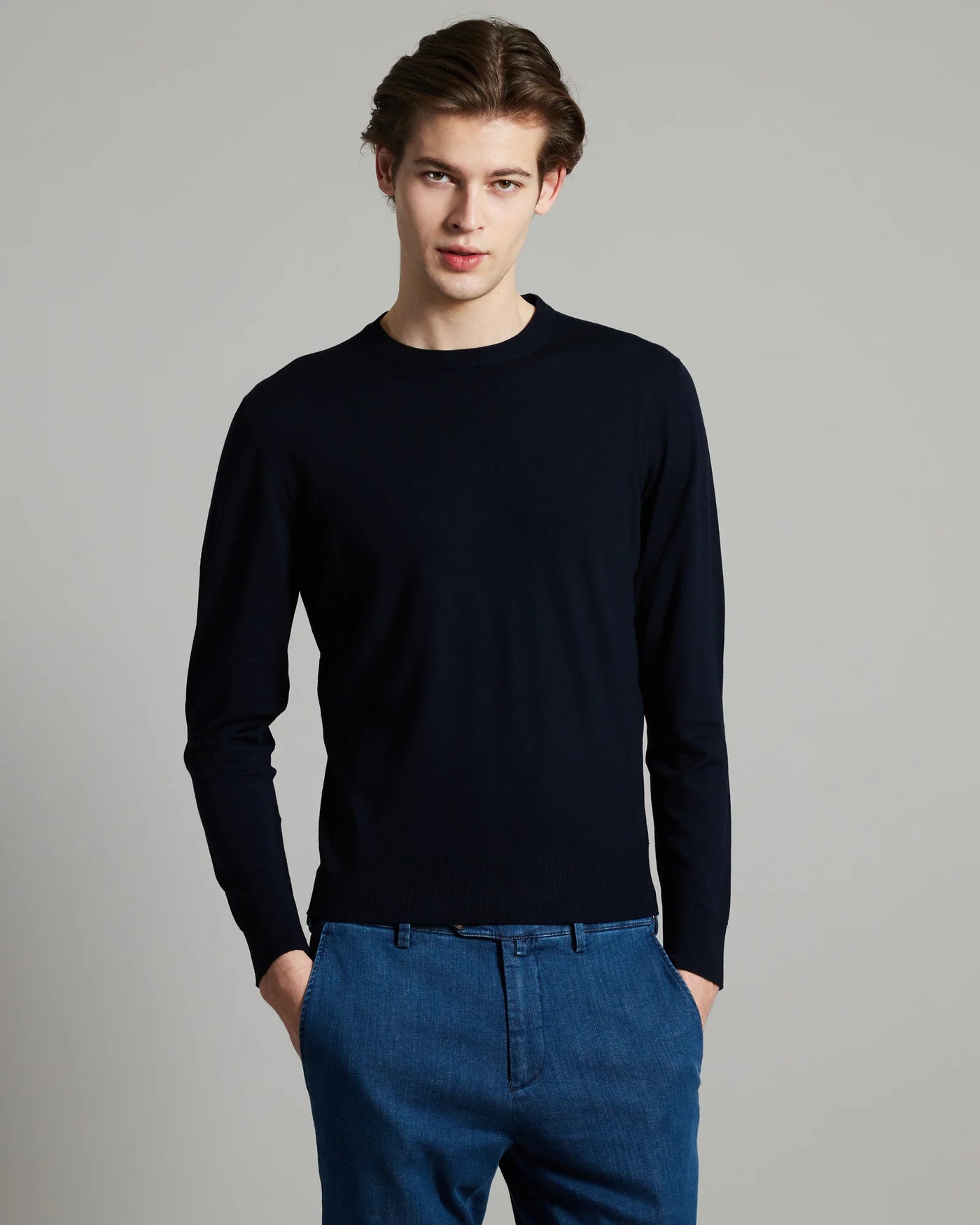 12.8 Kid Wool Black Crewneck in Navy