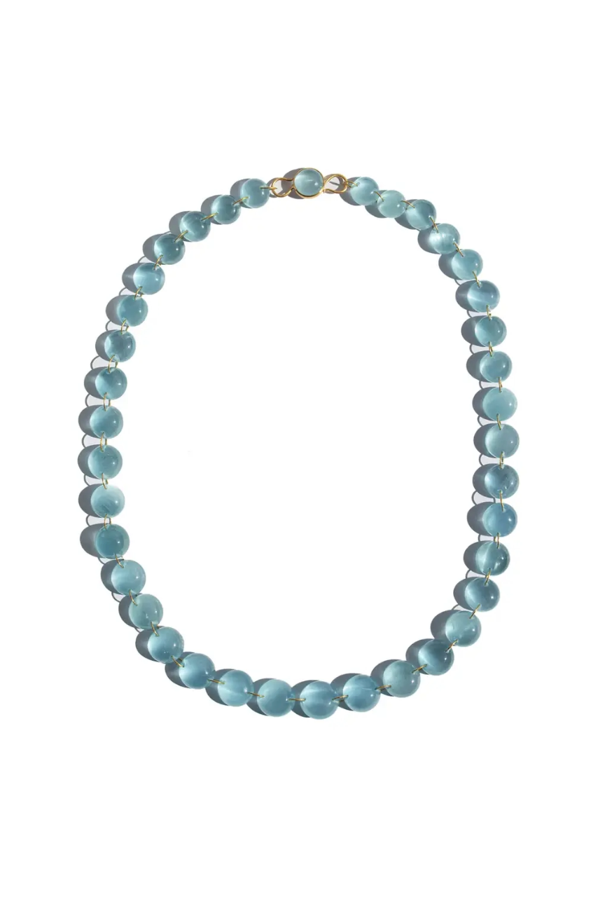 20K Yellow Gold Milky Aquamarine Cabochon 20"  Lady Like Necklace