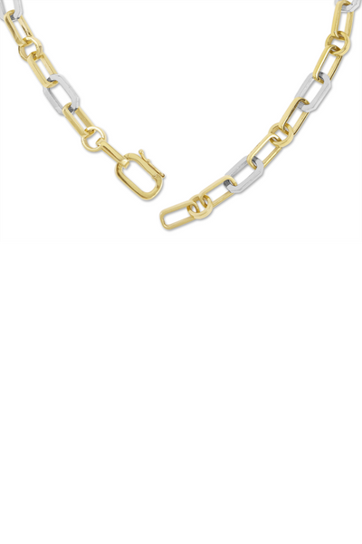 14K Yellow Gold and Silver Mixed Link Chain with Diamonds Necklace