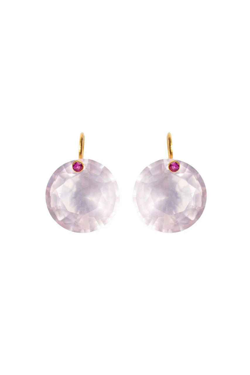 22K Yellow Gold Rose Quartz and Pink Sapphire XL Gem Earrings