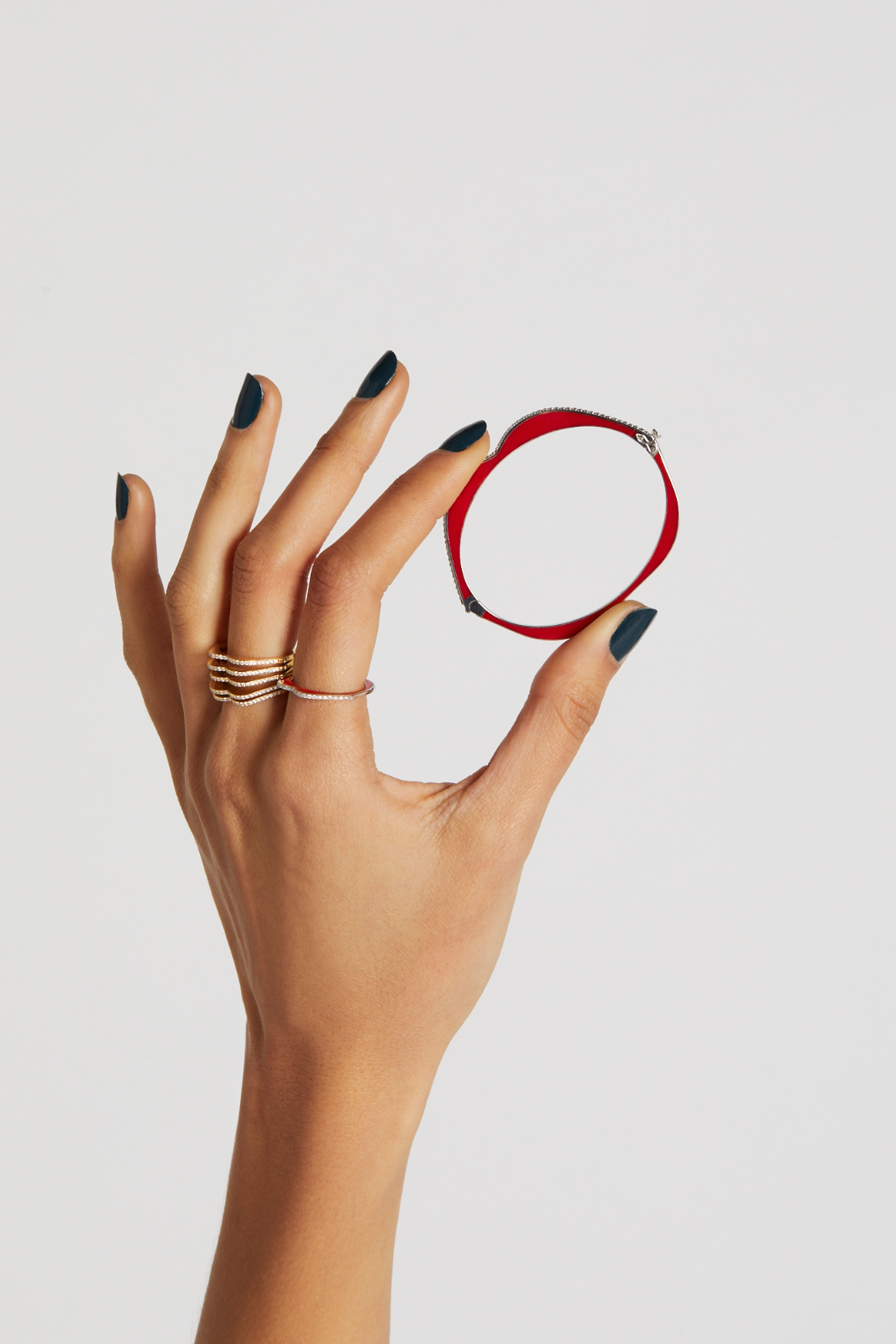 18K White Gold Red Enamel OMG Bangle