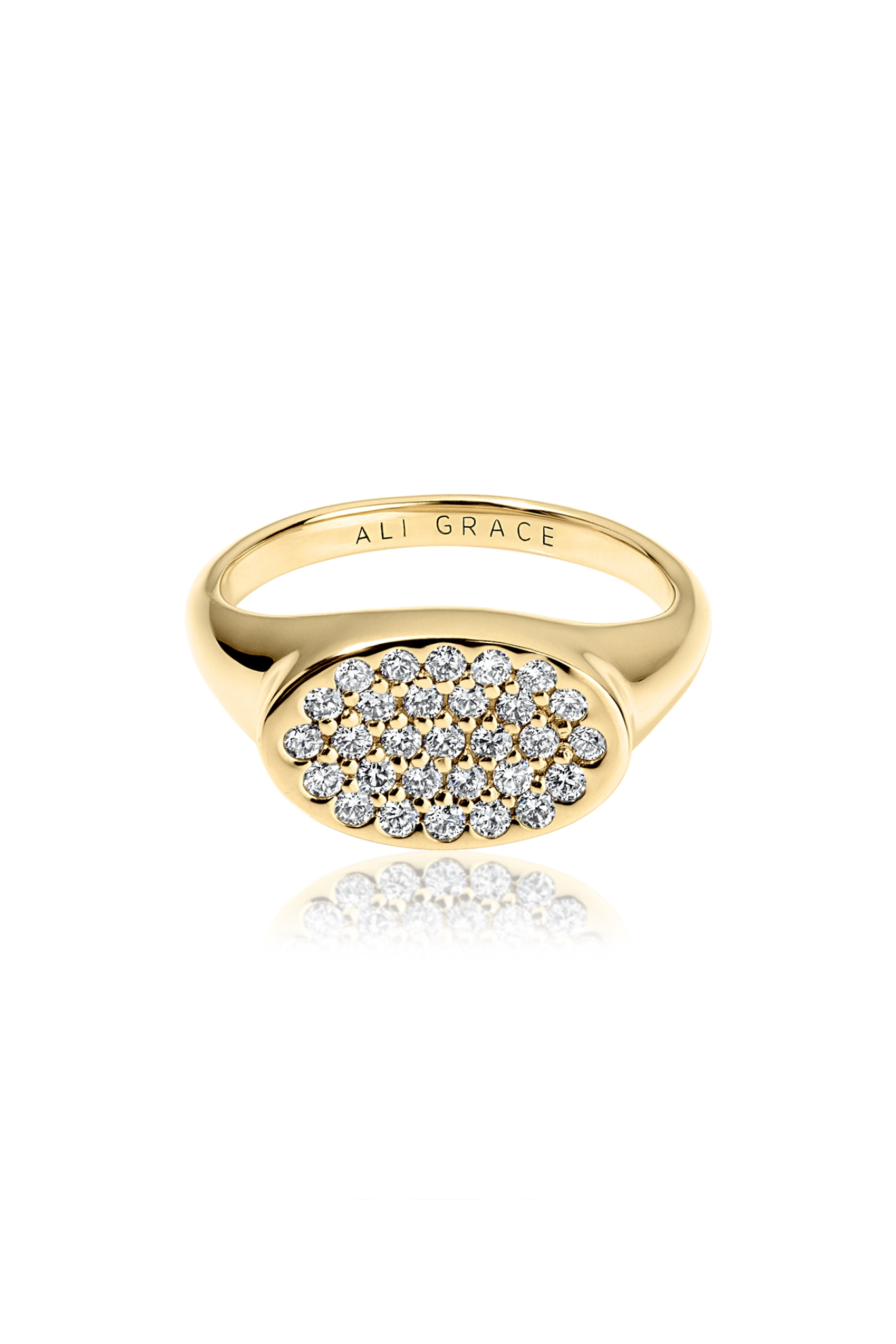 14k Yellow Gold Petite Signet w/ Pave Diamonds