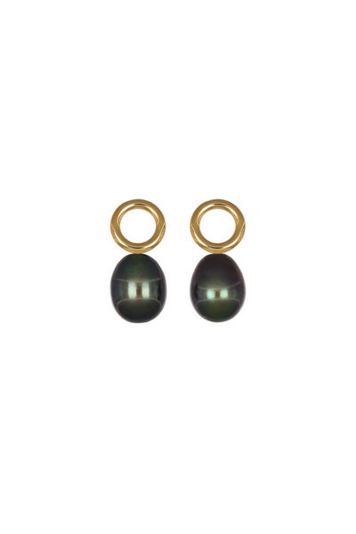 18K Yellow Gold Black Freshwater Pearl Drops