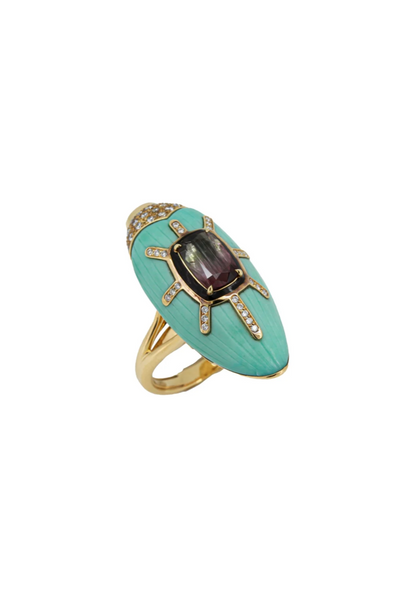 Scarab Turquoise Ring with Watermelon Tourmaline