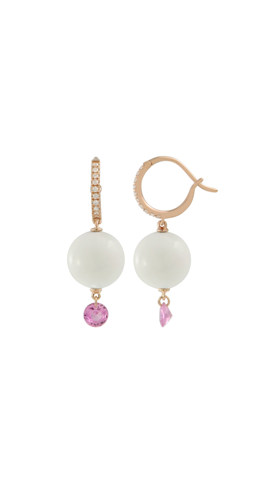 18K Yellow Gold Agate and Pink Sapphire Mini Hoops