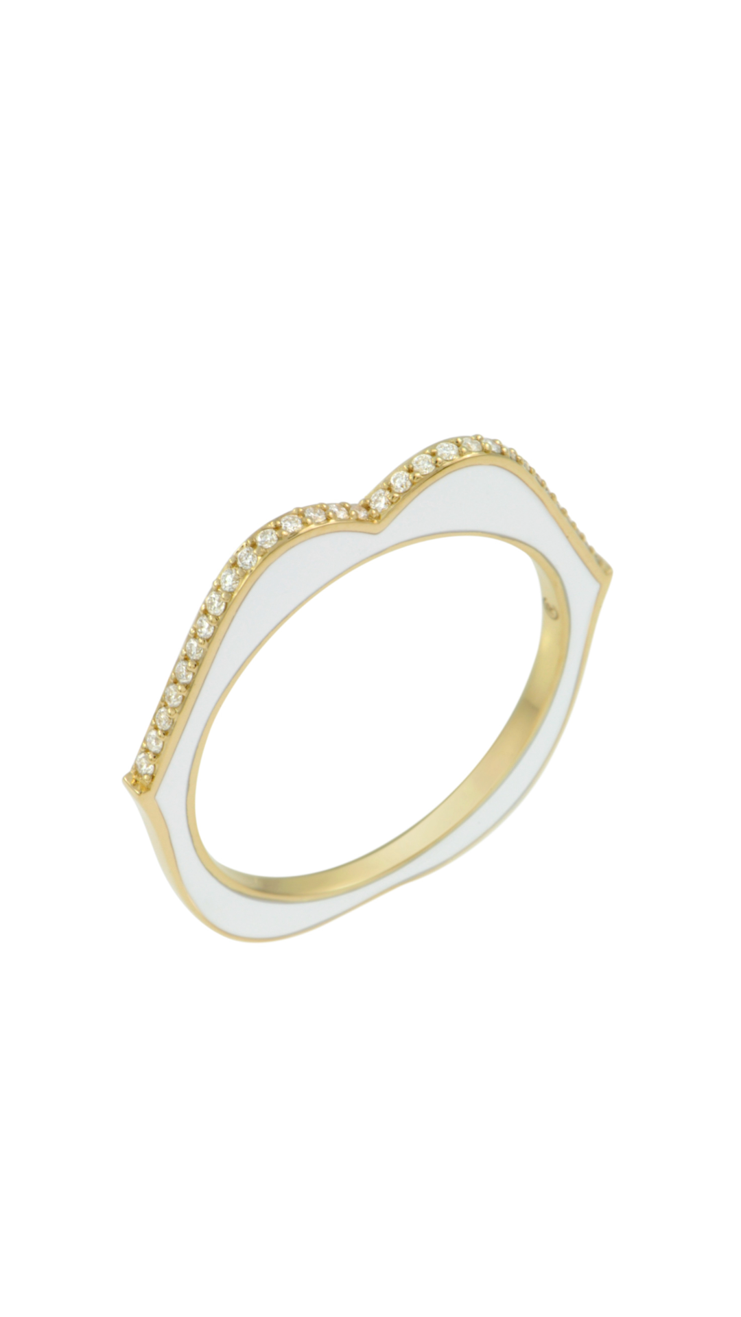 18K Yellow Gold White Enamel OMG Ring