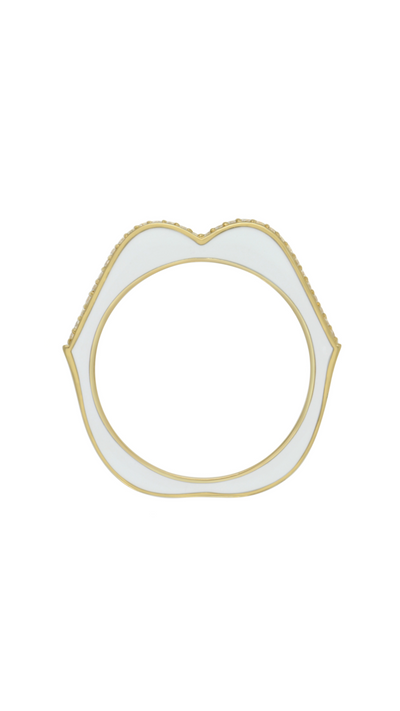 18K Yellow Gold White Enamel OMG Ring