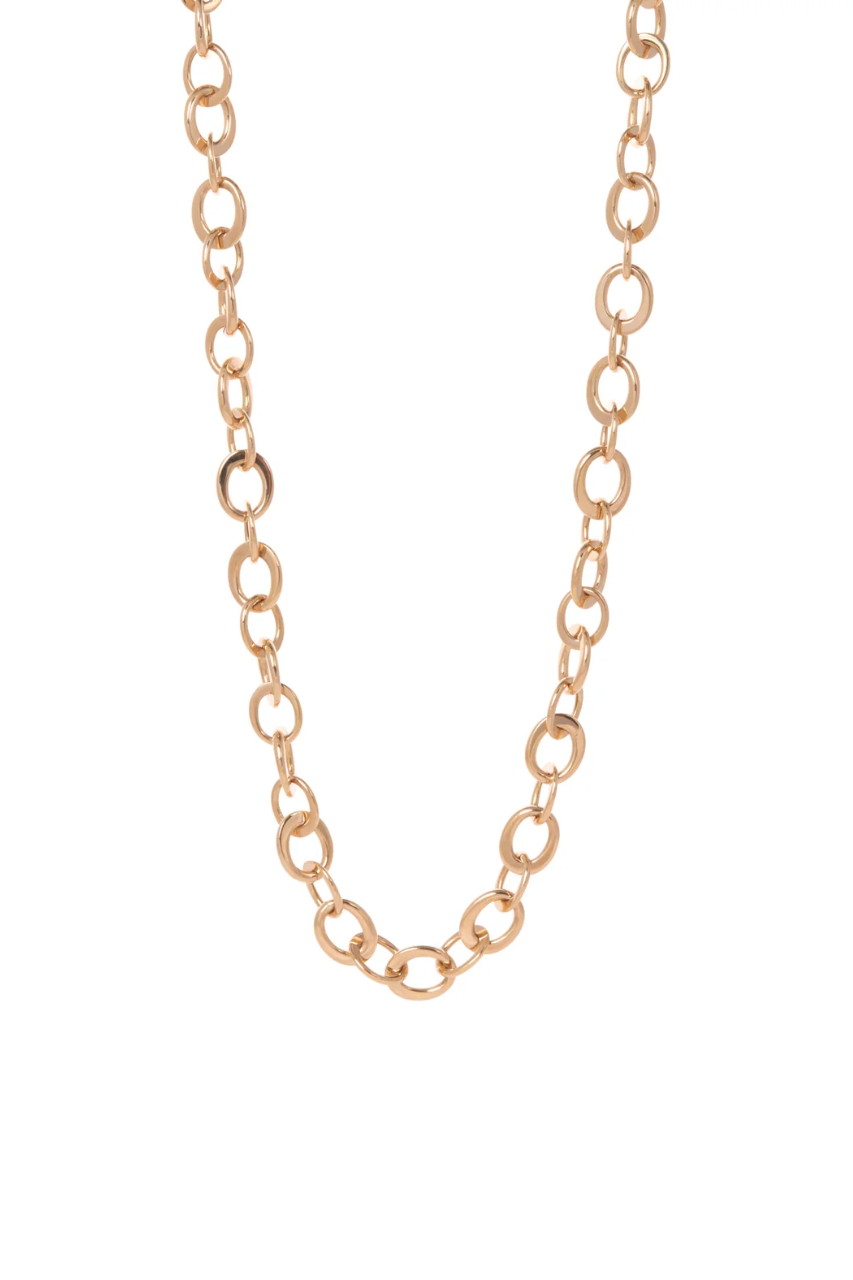 18K Yellow Gold Oval Crescent Link Necklace 35"