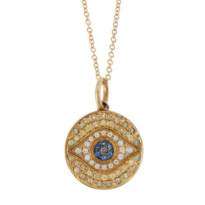 18K Yellow Gold Little Dawn Pendant with Yellow and Blue Sapphire and White and Champagne Diamonds