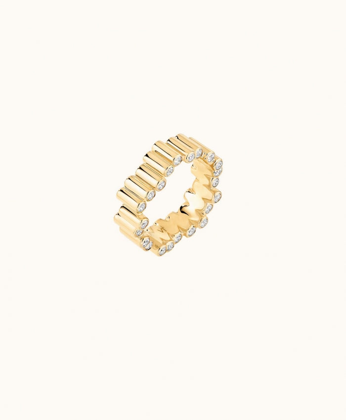 18K Yellow Gold Medium Edge Ring with Diamonds