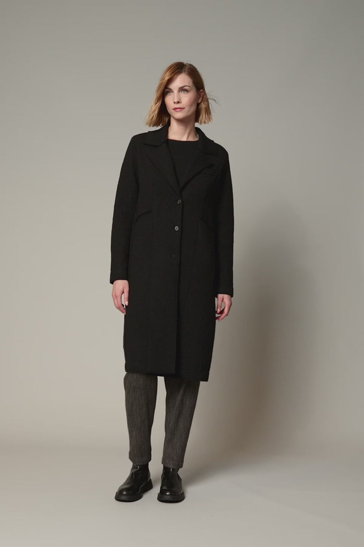 Regular fit lapel collar coat in boiled wool