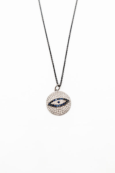 18K White Gold Friendly Eye Pendant with Diamonds