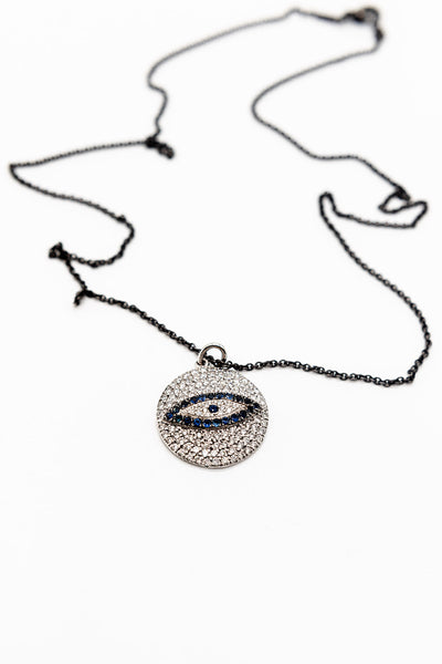 18K White Gold Friendly Eye Pendant with Diamonds